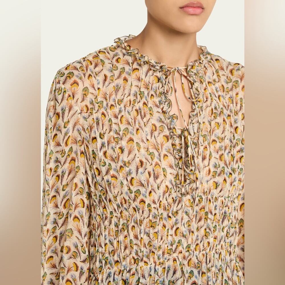 Ulla Johnson Robbie Silk Long Sleeve Front Tie Blouse In Swan 6 - Picture 6 of 12